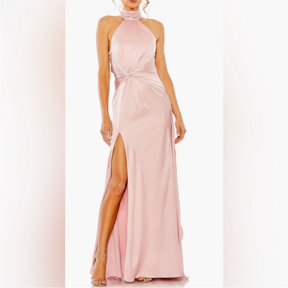 Ieena for Mac Duggal Side Ruched Satin Halter Gown Sz 4